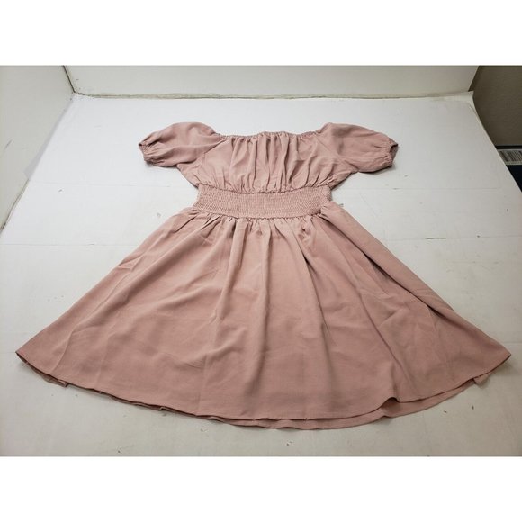Exlura Womens Dress Puff Sleeve Off The Shoulder Ruched Back Stretch Pink Sz M - Picture 7 of 10
